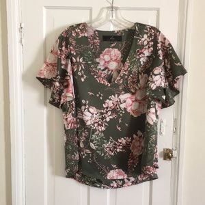 Floral Flutter Sleeve Blouse